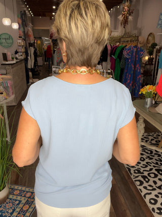 The Effortless Front Knot Blouse – Mint or Cloud Blue