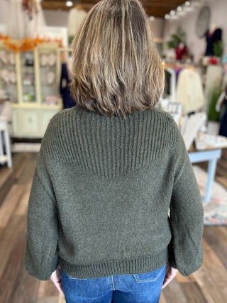 Cozy Confidence Balloon Sleeve Sweater in Dark Olive