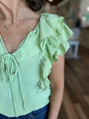 Sleeveless Making Moves Ruffle Detail Top in Sage
