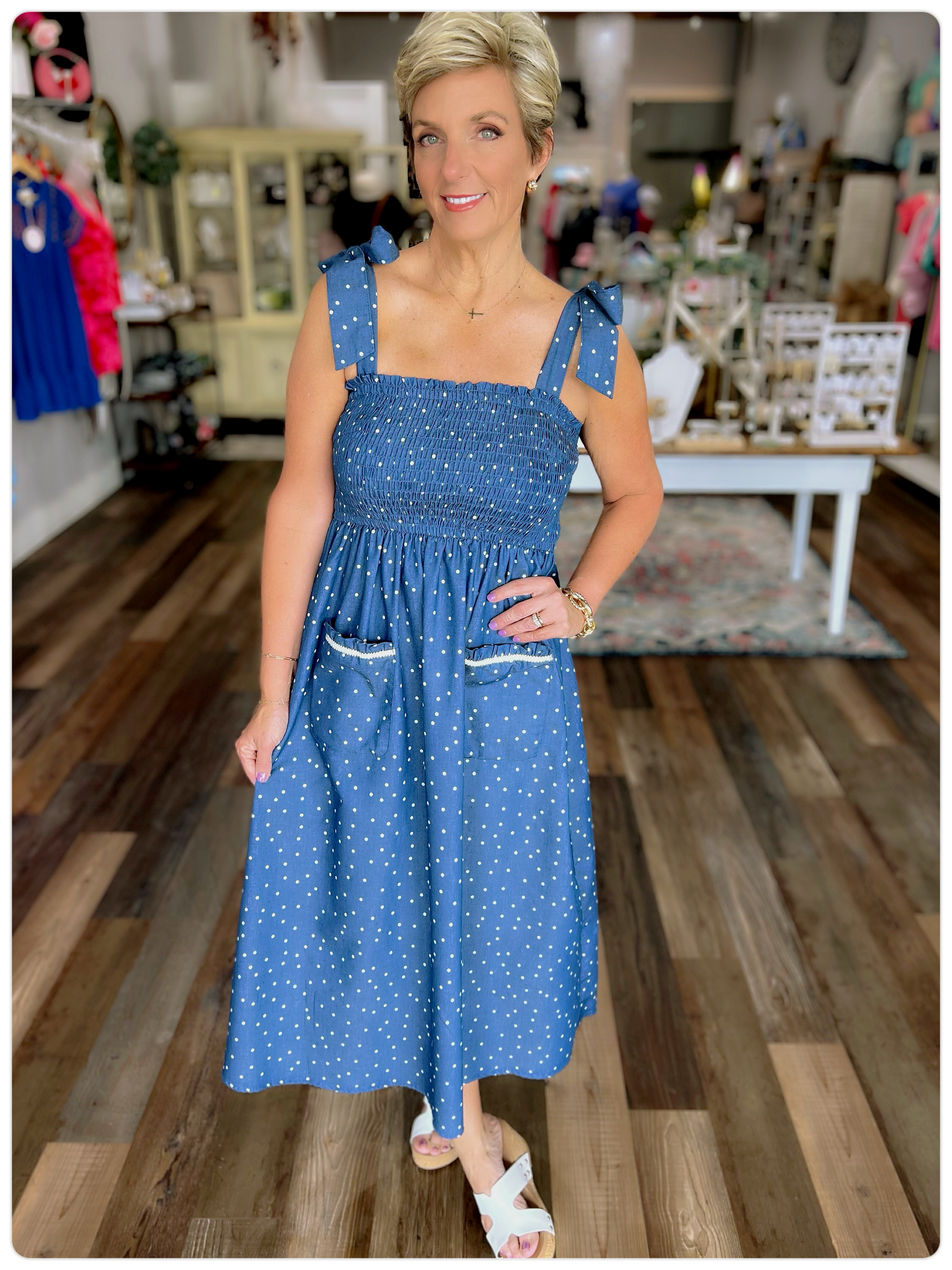 Polka Dot Denim Sundress