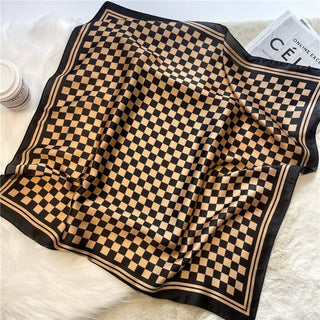 Large Checker Print Silky Feel Bandana Scarf
