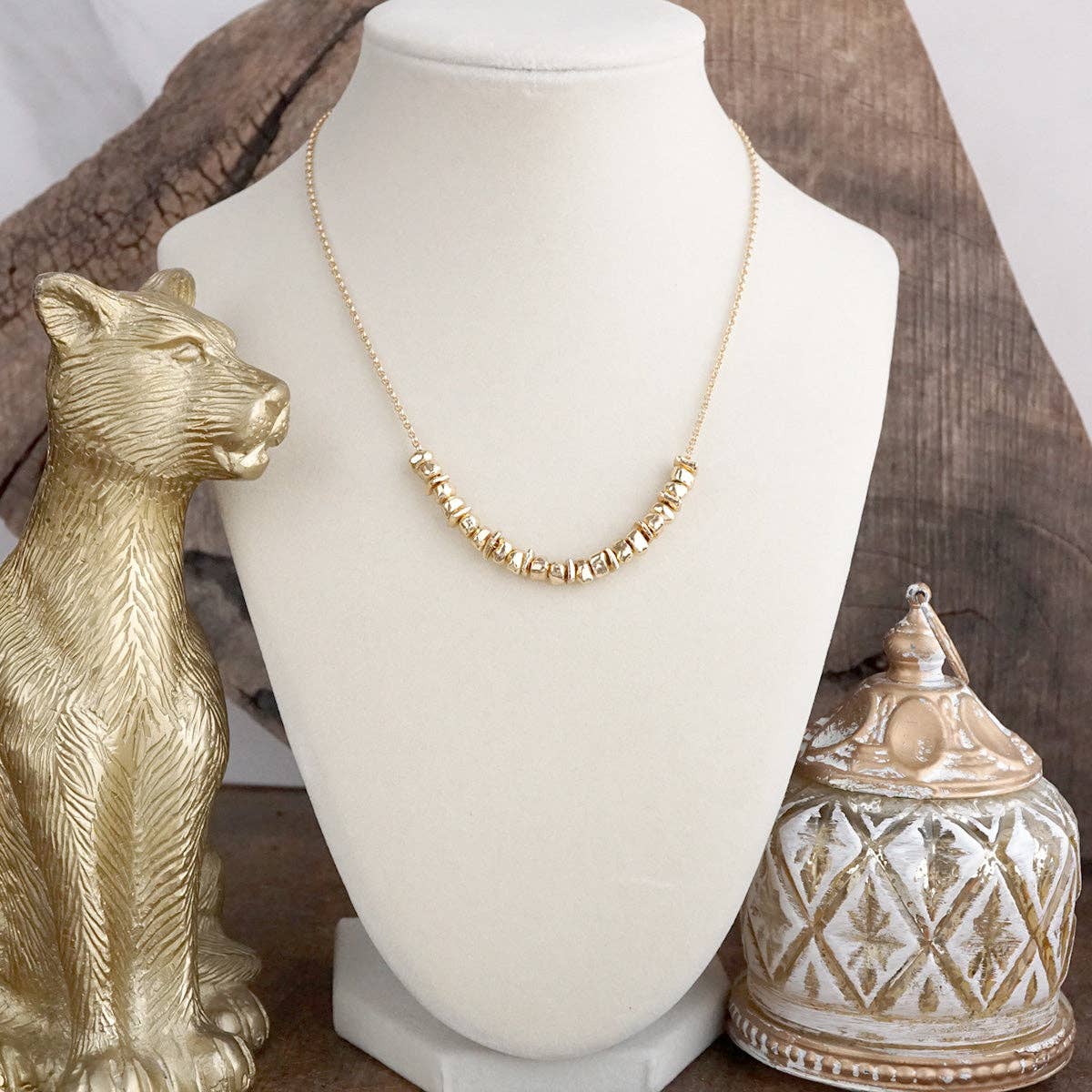 Golden Gather – Dainty Rolo Chain with Nugget Cluster