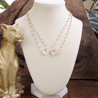 Lucky Light – Clover Pendant Necklace with Pearls and Beaded Chain