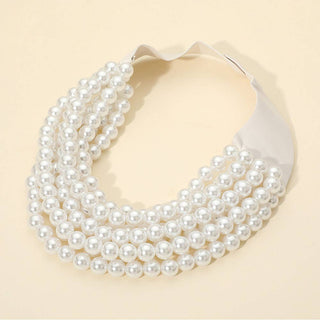 Multi Layered Pearl Beaded Collar Magnetic Necklace - White