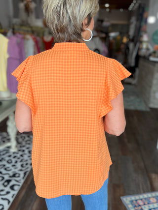 Orange Textured Flutter Sleeve Blouse