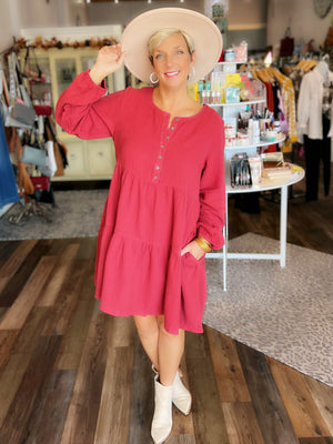 Find Your Love Cotton Gauze Tiered Dress with Front Button Details
