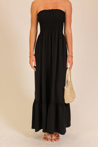Strapless BoHo Maxi Dress in Black