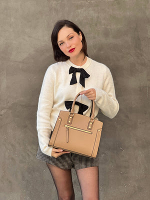 Miranda Satchel with Studs and Front Zipper Pocket