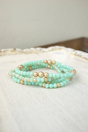 Colorful and Gold tone beaded bracelet stack of 4 bracelets