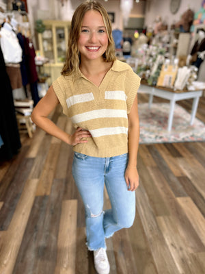 Coastal Cool Striped Knit Polo Vest – Lightweight & Layer-Friendly