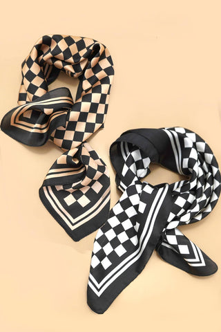 Large Checker Print Silky Feel Bandana Scarf