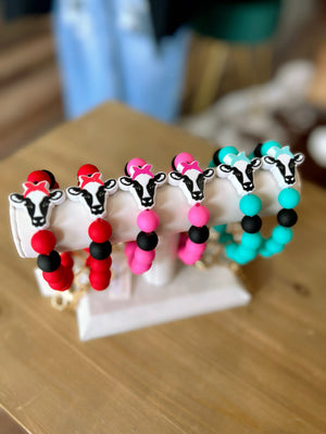 Silicone Ball Cow Keychain