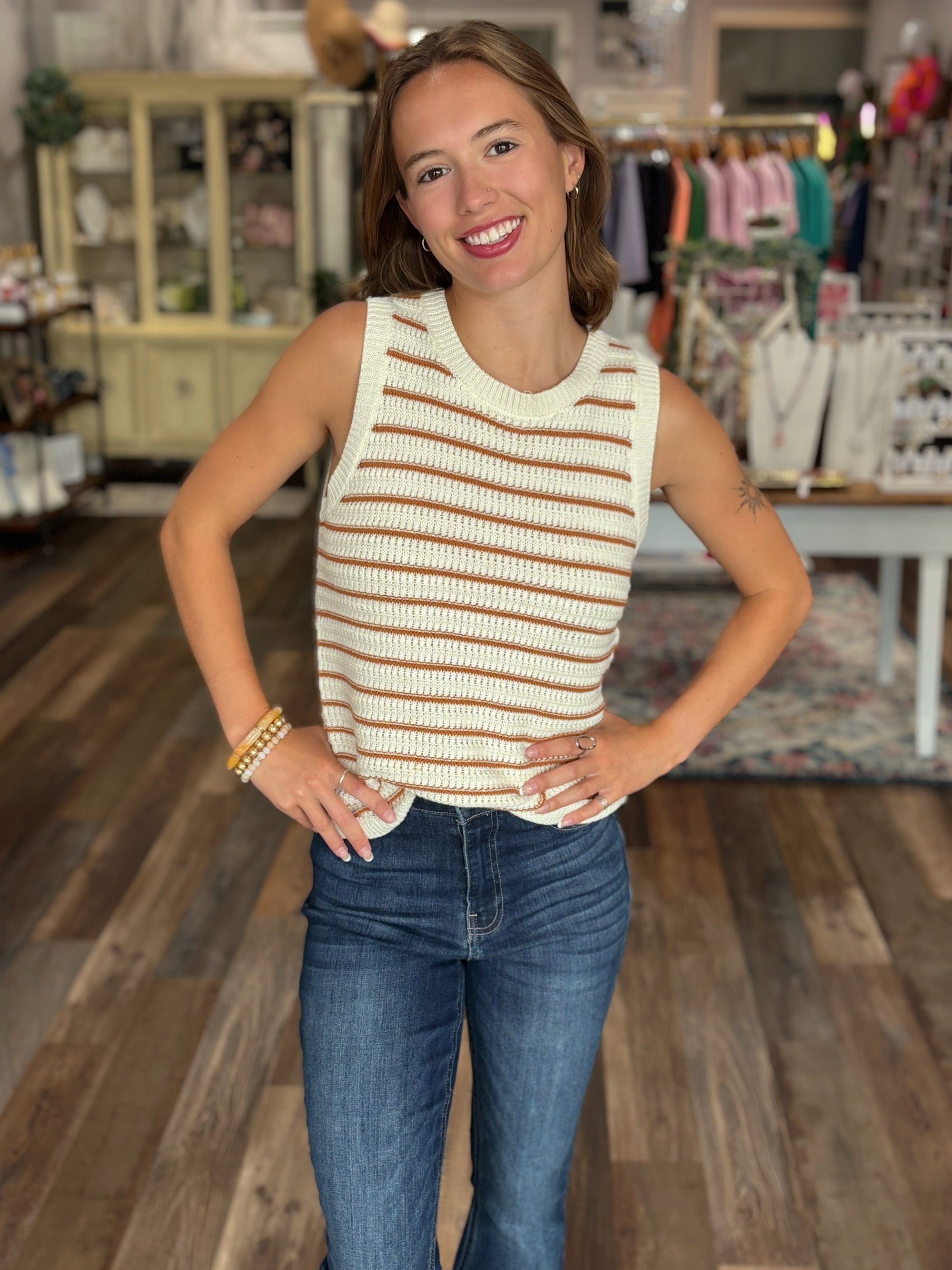 Sleeveless Striped Tank Sweater in Terracotta