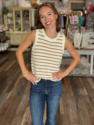 Sleeveless Striped Tank Sweater in Terracotta