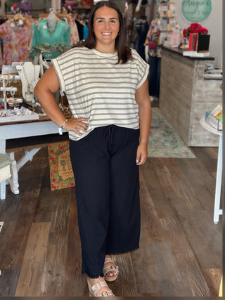 Striped Cap Sleeve Relaxed Fit Top