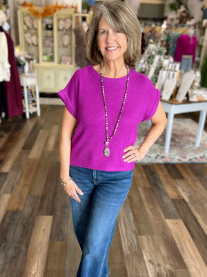 Light Plum Short Sleeve Crew Neck Sweater