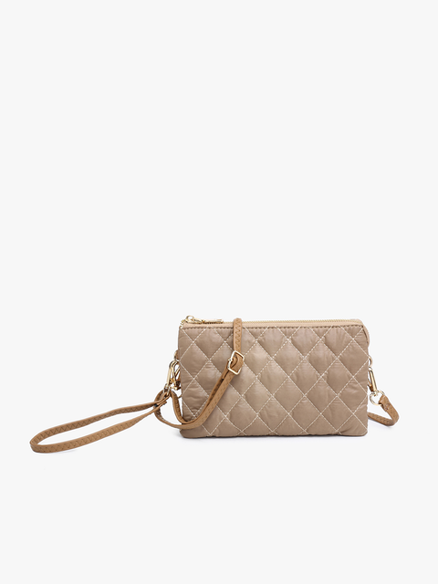 Riley Puffer 3 Compartment Crossbody/Wristlet in Taupe