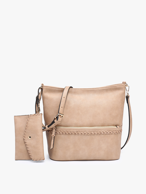 Cynthia Distressed Whipstitch Hobo w/ Wristlet