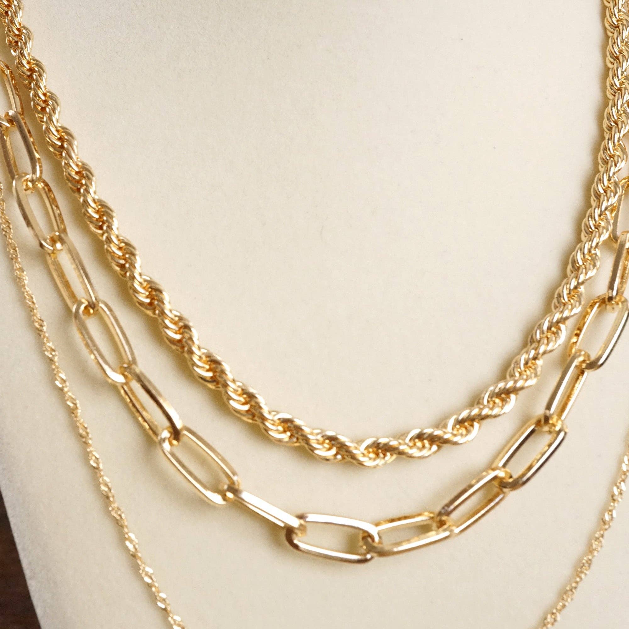 Multi Layer minimalist Chain Necklace in Rustic Worn Gold Tone