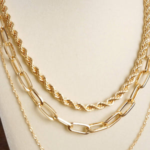Multi Layer minimalist Chain Necklace in Rustic Worn Gold Tone