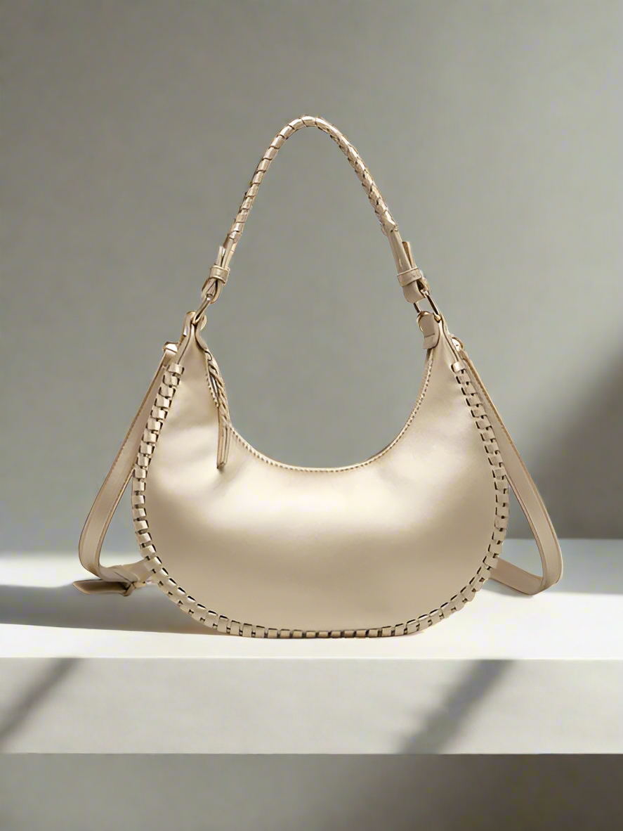 Aria Whipstitch Crescent Shoulder Bag