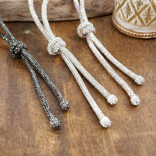 Moonlight Knot – Rhinestone Knotted Rope Tassel Necklace