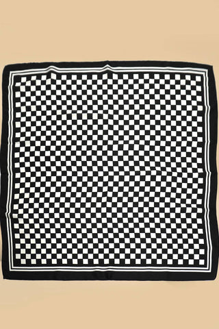 Large Checker Print Silky Feel Bandana Scarf