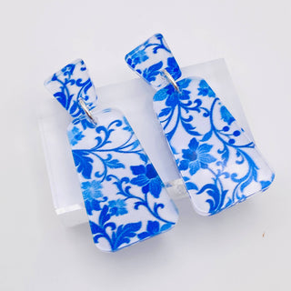 GEO VINTAGE BLUE FLORAL EARRINGS