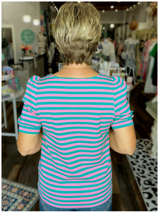Striped Terry Top in Pink and Green