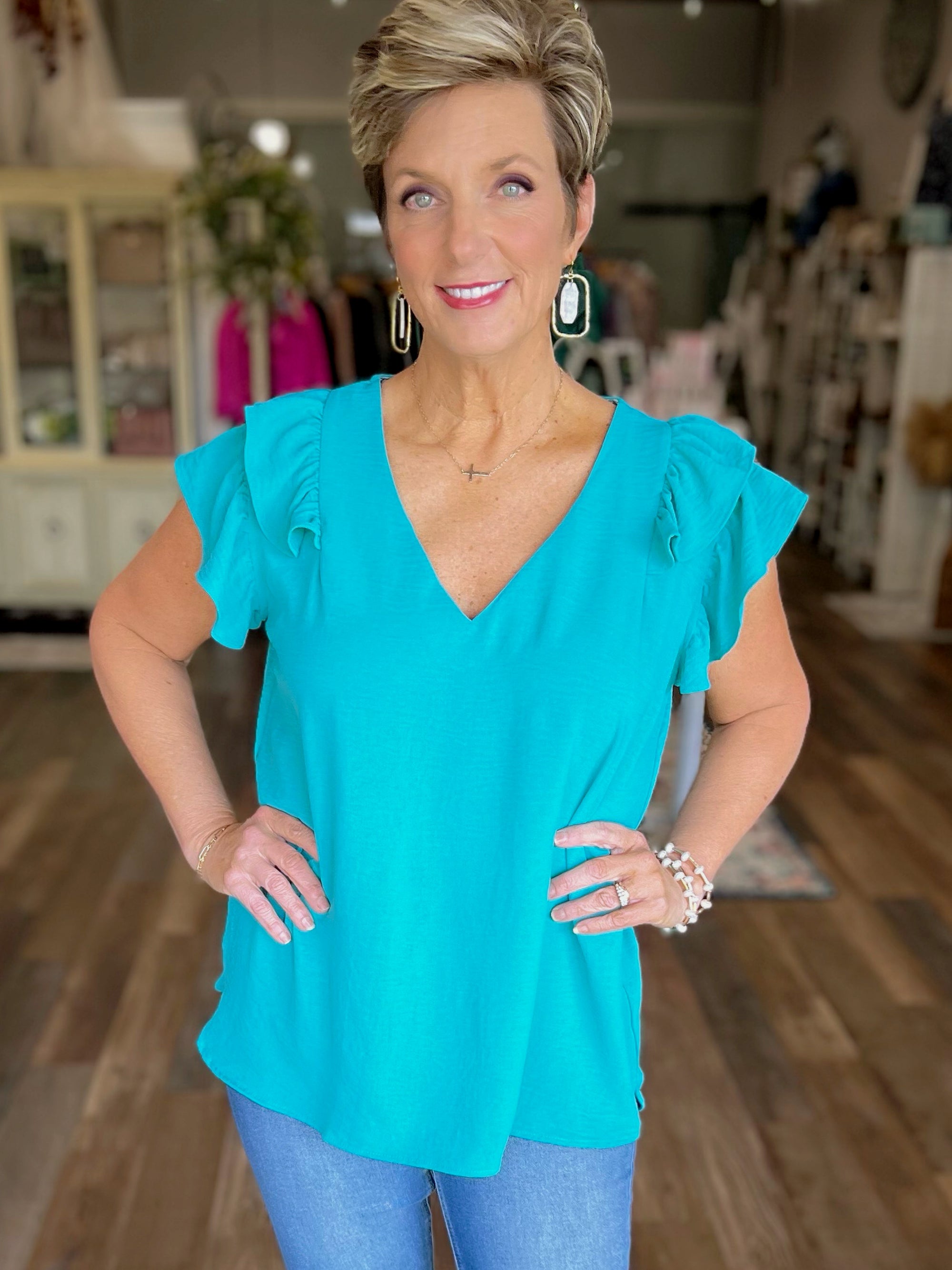 Short Sleeve Flirty Flutter Sleeve Top