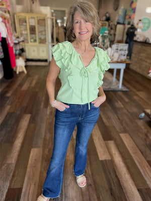 Sleeveless Making Moves Ruffle Detail Top in Sage