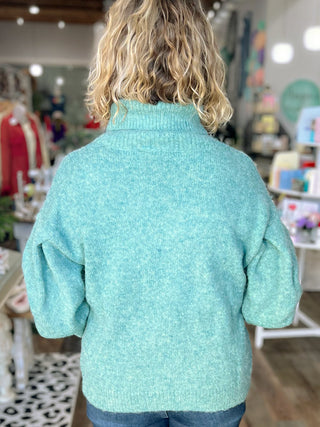 Pin-tuck Sleeve Turtleneck Sweater