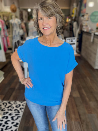 The Everyday Elegance Roll Sleeve Top – Cobalt