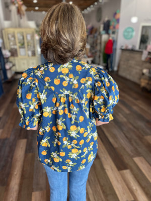 Fruit Print Puff Sleeve Blouse