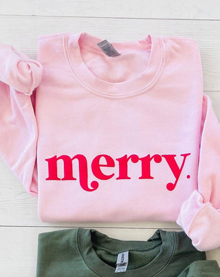 Embossed Retro Merry Christmas Sweatshirt in Pink