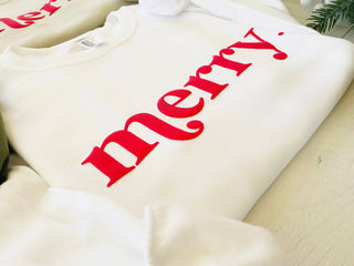 Embossed Retro Merry Christmas Sweatshirt in Pink