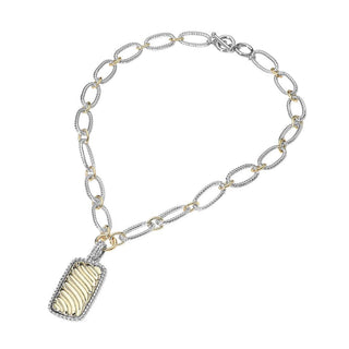 Two Tone Rectangle Pendant Toggle Necklace