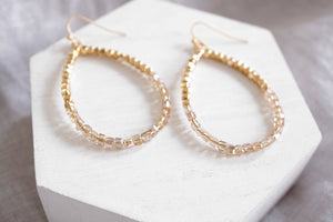 Glass & Gold Beaded Teardrop Earrings - Gold, Purple, Blue, Neutral