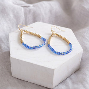 Glass & Gold Beaded Teardrop Earrings - Gold, Purple, Blue, Neutral