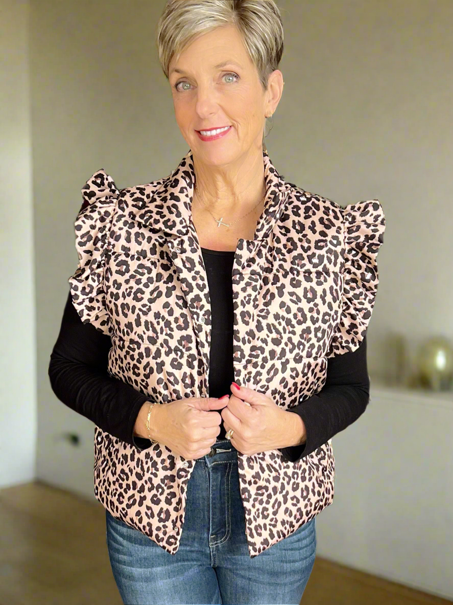 Clara Leopard Puffer Vest Small