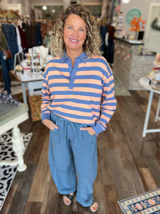 Oversized Stripes Rugby Polo Top