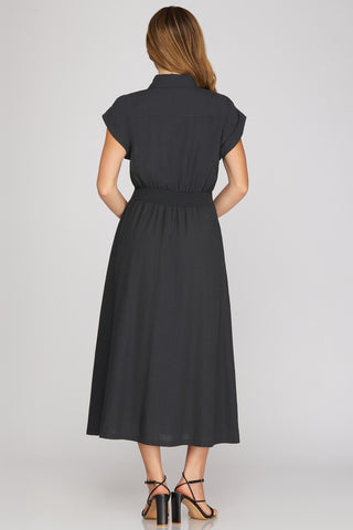 Timeless Grace Midi Dress in Charcoal Navy