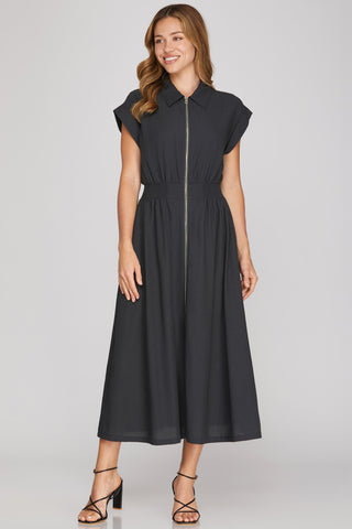 Timeless Grace Midi Dress in Charcoal Navy