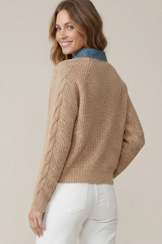 Denim Collar Cable Knit Sweater