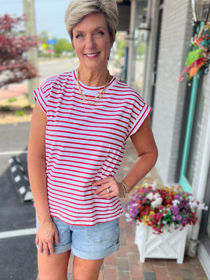 You Go Girl Striped Short Sleeve Top