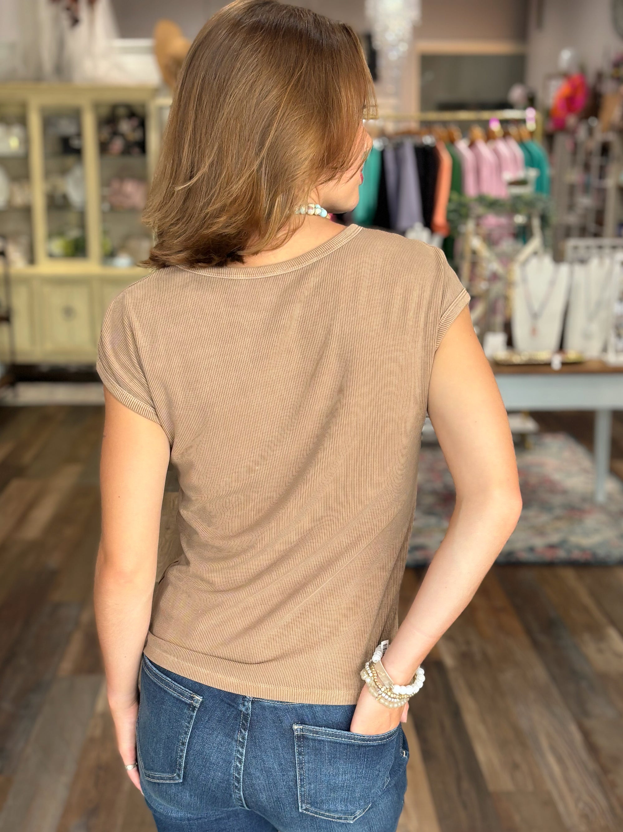 Cap Sleeve Tee in Dark Taupe