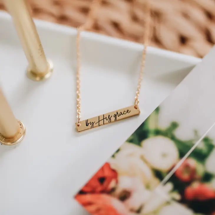 "By His Grace" Gold Bar Necklace