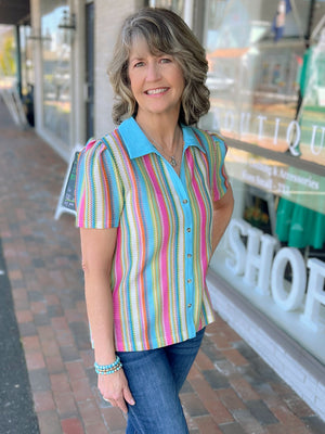 Charlie Colorful Striped Button Down Top