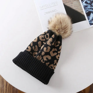 Leopard Fur Ball Beanie