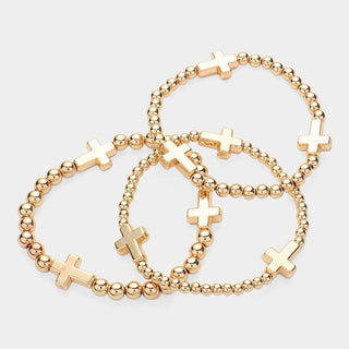 Cross and Ball Beaded Stretch Multi Layered Bracelets